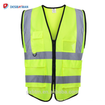 Neon Yellow Hi Vis Vest Gilet To Wear Over Other Garments Construction Reflective Working Safety Waistcoat with Many Pockets